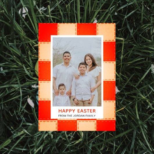 Elegant Coral & Cream Pattern Happy Easter Photo Feestdagenkaart