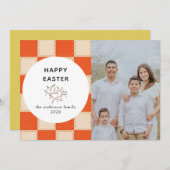 Elegant Coral & Cream Pattern Happy Easter Photo Feestdagenkaart (Voorkant / Achterkant)