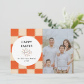 Elegant Coral & Cream Pattern Happy Easter Photo Feestdagenkaart (Staand voorkant)