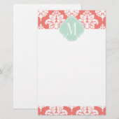 Elegant Coral Damask gepersonaliseerd Briefpapier (Voorkant / Achterkant)
