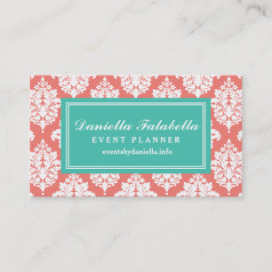 Elegant Coral Damask gepersonaliseerd Visitekaartje