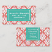 Elegant Coral Damask gepersonaliseerd Visitekaartje (Voorkant / Achterkant)
