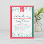 Elegant Coral en Aqua Confetti Baby shower Kaart (Staand voorkant)