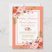 Elegant Coral Floral and Gold Wedding Invitation Kaart (Voorkant)