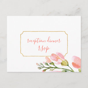 Elegant Coral Floral Gold Reception RSVP Briefkaart