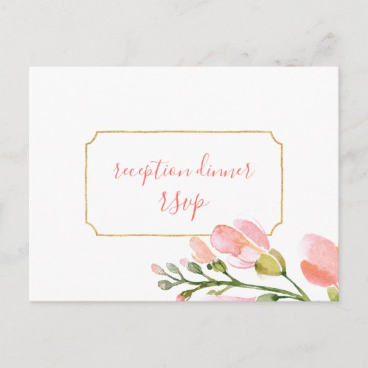Elegant Coral Floral Gold Reception RSVP Briefkaart (Voorkant)