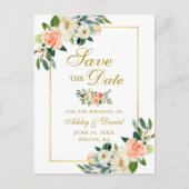 Elegant Coral Floral Save the Date Gold Aankondigingskaart (Voorkant)