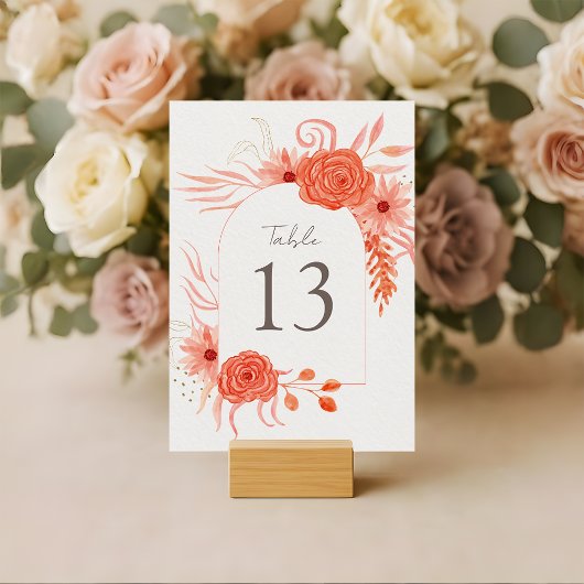 Elegant Coral Floral Terracotta Wedding Kaart
