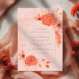 Elegant Coral Floral Terracotta Wedding Kaart