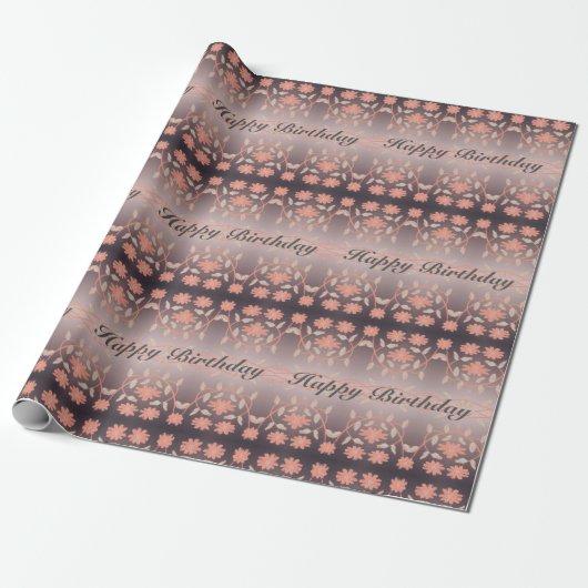 Elegant Coral Flowered Cadeaupapier (Uitgerold)