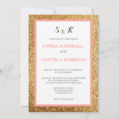 Elegant Coral Glitter Gold Wedding Uitnodiging (Voorkant)