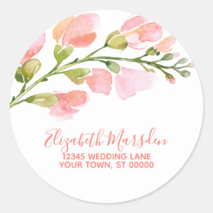 Elegant Coral Gold Floral Script Return-adres Ronde Sticker