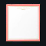 Elegant Coral Gold-gepersonaliseerd Notitieblok<br><div class="desc">Dit notitieblok heeft een elegante en minimalistische dikke koraalgrens en dunne gouden rand. Pas het met jouw naam of bedrijfsnaam aan.</div>