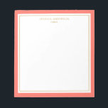 Elegant Coral Gold-gepersonaliseerd Notitieblok<br><div class="desc">Dit notitieblok heeft een elegante en minimalistische dikke koraalgrens en dunne gouden rand. Pas het met jouw naam of bedrijfsnaam aan.</div>