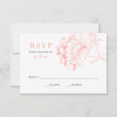 Elegant Coral Gray Floral Peony Wedding RSVP Kaartje (Voorkant)