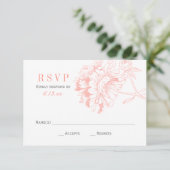 Elegant Coral Gray Floral Peony Wedding RSVP Kaartje (Staand voorkant)