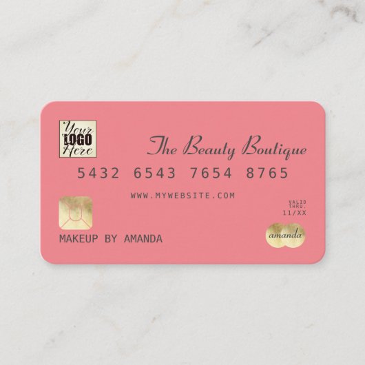 Elegant Coral Gray Gold Luxe-creditcard Logo Visitekaartje (Voorkant)