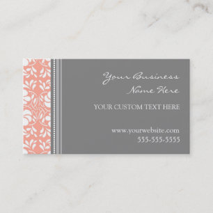 Elegant Coral Grey Damask Visitekaartjes