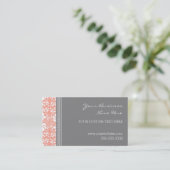 Elegant Coral Grey Damask Visitekaartjes (Staand voorkant)