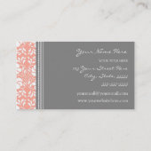 Elegant Coral Grey Damask Visitekaartjes (Achterkant)