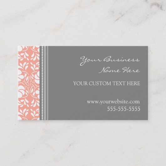 Elegant Coral Grey Damask Visitekaartjes (Voorkant)