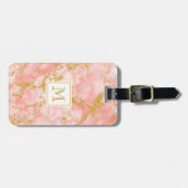 Elegant Coral Marble Monogram Faux Gold Glitter Bagagelabel (Voorkant horizontaal)