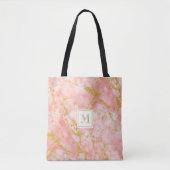 Elegant Coral Marble Monogram Faux Gold Glitter Tote Bag (Voorkant)