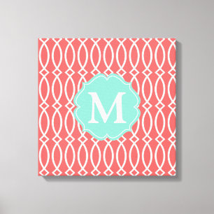 Elegant Coral Modern Trellis Personalized Canvas Afdruk