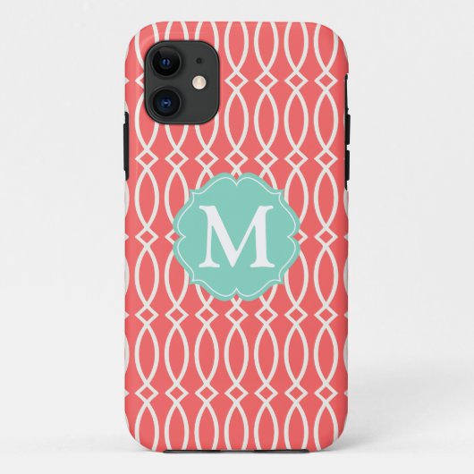 Elegant Coral Modern Trellis Personalized Case-Mate iPhone Case (Achterkant)