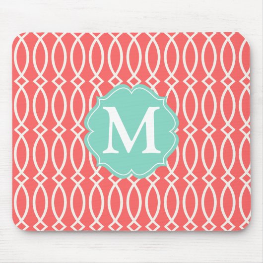 Elegant Coral Modern Trellis Personalized Muismat (Voorkant)