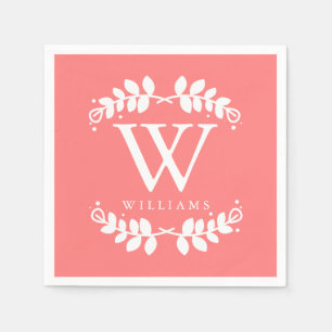 Elegant Coral Monogram Servet