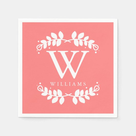 Elegant Coral Monogram Servet (Voorkant)
