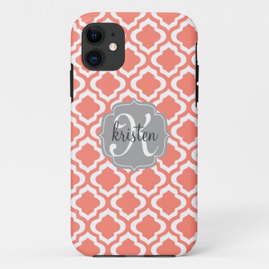 Elegant Coral Moroccan Quatrefoil gepersonaliseerd Case-Mate iPhone Case (Achterkant)