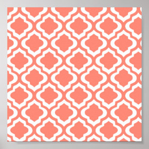 Elegant Coral Moroccan Trellis Quatrefoil Cover Poster