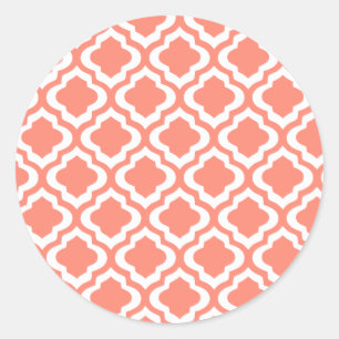 Elegant Coral Moroccan Trellis Quatrefoil Cover Ronde Sticker