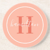 Elegant Coral Oranje Custom Monogram Initiaal Zandsteen Onderzetter (Voorkant)