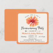 Elegant Coral Oranje Floral Housewarming Party Kaart (Voorkant / Achterkant)