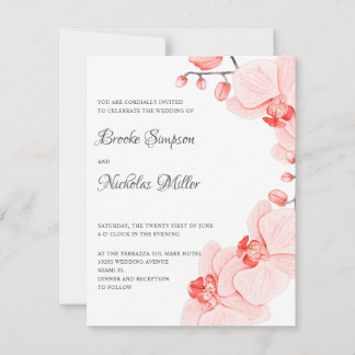 Elegant Coral  orchid Elegant Botanical Wedding  Kaart