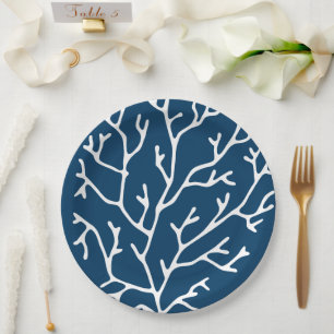 Elegant Coral Pattern - Ocean Thmed - Blauwgroen B Papieren Bordje