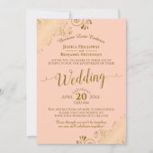 Elegant Coral Peach & Gold Wedding Livestream Kaart (Voorkant)