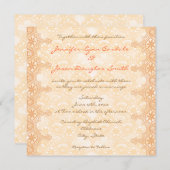 Elegant Coral Peach Lace Damask Wedding Invitation Kaart (Voorkant / Achterkant)