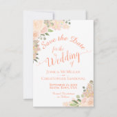 Elegant Coral Peach Waterverf Floral Boho Wedding Save The Date (Voorkant)