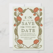 Elegant Coral Peony Art Nouveau Floral Wedding Save The Date (Voorkant)