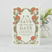 Elegant Coral Peony Art Nouveau Floral Wedding Save The Date (Staand voorkant)