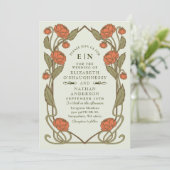 Elegant Coral Peony Art Nouveau QR Code Wedding Kaart (Staand voorkant)