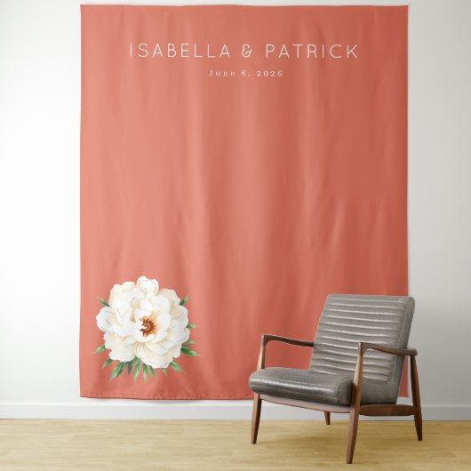 Elegant Coral Peony Floral Wandkleed (In situ)