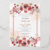 Elegant Coral Peony Floral Wreath Wedding Folie Uitnodiging (Voorkant)