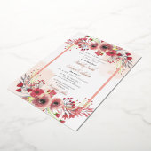 Elegant Coral Peony Floral Wreath Wedding Folie Uitnodiging (Gedraaid)