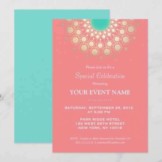 Elegant Coral Pink and Gold Circle Motif Kaart (Voorkant / Achterkant)