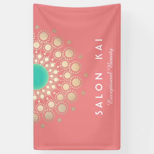 Elegant Coral Pink and Gold Circle Motif Spandoek (Verticaal)